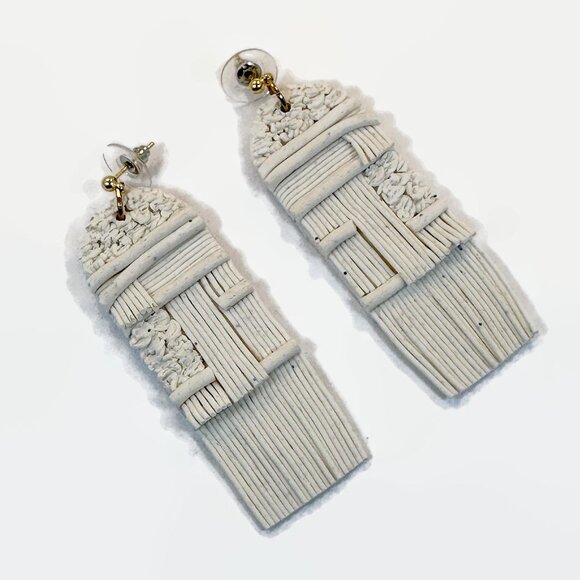 Funky Earrings, Boho, Rubber, Dangles, White, Vintage, Pierced, 2 3/4" Long - Picture 4 of 4